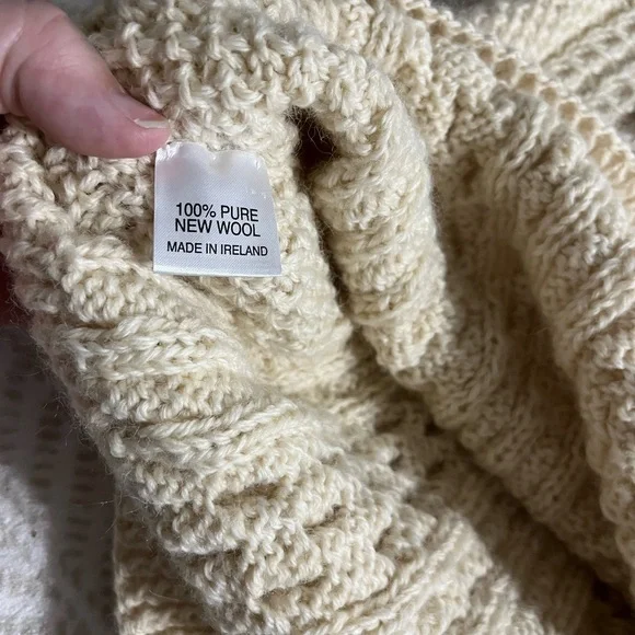 Una O'Reilly Aran Sweater Size XL Cream Wool Ireland Chunky Knit Pullover - Picture 9 of 11